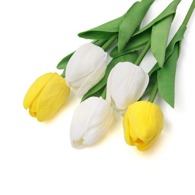 5 gab PU mākslīgo ziedu DIY tulpju vainags Īsta pieskāriena pušķis viltus ziedi pavasara ballīšu kāzu dekorēšanai mājas piederumi