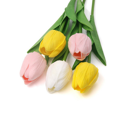 5 gab PU mākslīgo ziedu DIY tulpju vainags Īsta pieskāriena pušķis viltus ziedi pavasara ballīšu kāzu dekorēšanai mājas piederumi