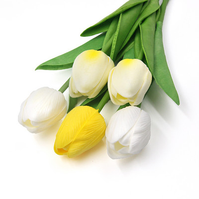 5 gab PU mākslīgo ziedu DIY tulpju vainags Īsta pieskāriena pušķis viltus ziedi pavasara ballīšu kāzu dekorēšanai mājas piederumi
