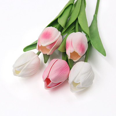5 gab PU mākslīgo ziedu DIY tulpju vainags Īsta pieskāriena pušķis viltus ziedi pavasara ballīšu kāzu dekorēšanai mājas piederumi