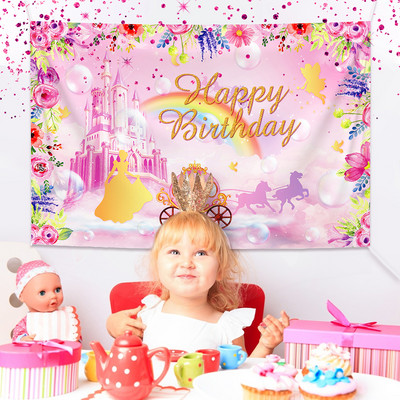 100*150cm Sweet Girl karikatūra kroņprinceses pils Baby Shower ballīte pie sienas piekaramie foni bērnu dzimšanas dienas ballīšu rotājumi