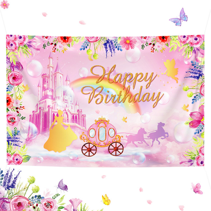 100*150cm Sweet Girl karikatūra kroņprinceses pils Baby Shower ballīte pie sienas piekaramie foni bērnu dzimšanas dienas ballīšu rotājumi