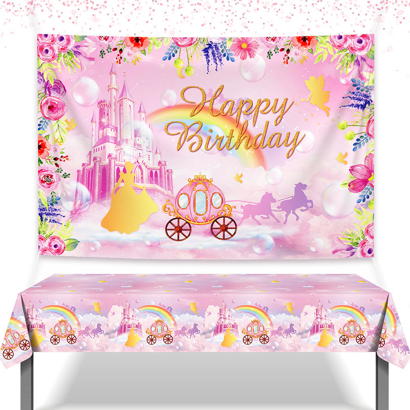 100*150cm Sweet Girl karikatūra kroņprinceses pils Baby Shower ballīte pie sienas piekaramie foni bērnu dzimšanas dienas ballīšu rotājumi