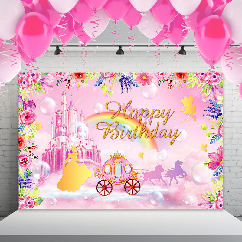 100*150cm Sweet Girl karikatūra kroņprinceses pils Baby Shower ballīte pie sienas piekaramie foni bērnu dzimšanas dienas ballīšu rotājumi