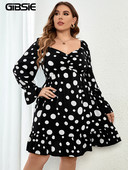 GIBSIE lielizmēra Sweetheart kakla punktveida minikleitas sievietēm pavasara rudens salda ikdienas kleita ar garām piedurknēm, volāniem, 2022. gada