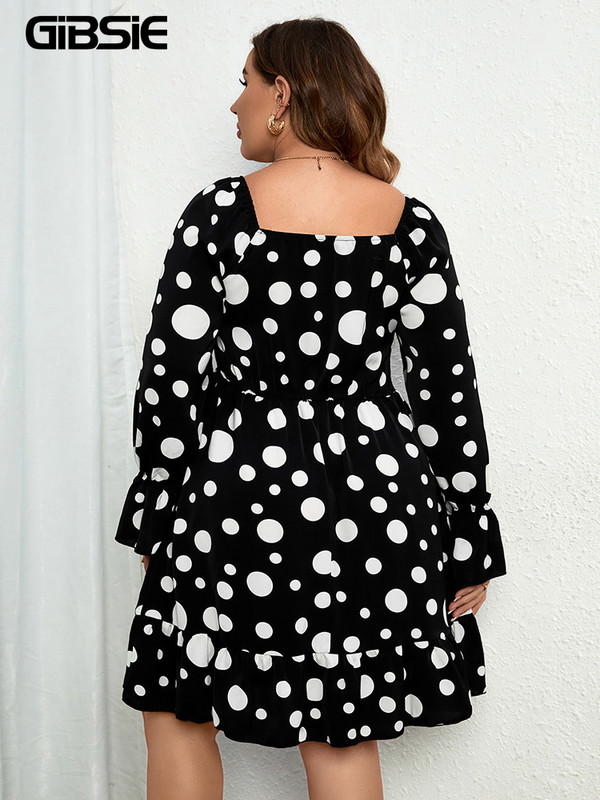 GIBSIE lielizmēra Sweetheart kakla punktveida minikleitas sievietēm pavasara rudens salda ikdienas kleita ar garām piedurknēm, volāniem, 2022. gada