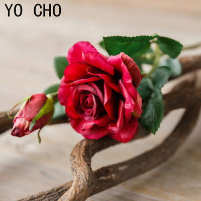 YO CHO Olcsó Latex Bazsarózsa Művirágok Levélrózsa Selyemvirág Karácsonyi Otthon Barkácsolás menyasszonyi csokor Esküvői dekoráció Rózsa