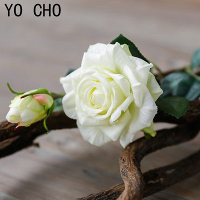YO CHO Olcsó Latex Bazsarózsa Művirágok Levélrózsa Selyemvirág Karácsonyi Otthon Barkácsolás menyasszonyi csokor Esküvői dekoráció Rózsa