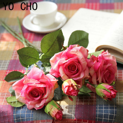 YO CHO Olcsó Latex Bazsarózsa Művirágok Levélrózsa Selyemvirág Karácsonyi Otthon Barkácsolás menyasszonyi csokor Esküvői dekoráció Rózsa