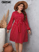 GIBSIE lielizmēra svītraina puspogas kreklkleita sievietēm pavasara rudens korejiešu ikdienišķas garās piedurknes A līnijas sieviešu kleitas