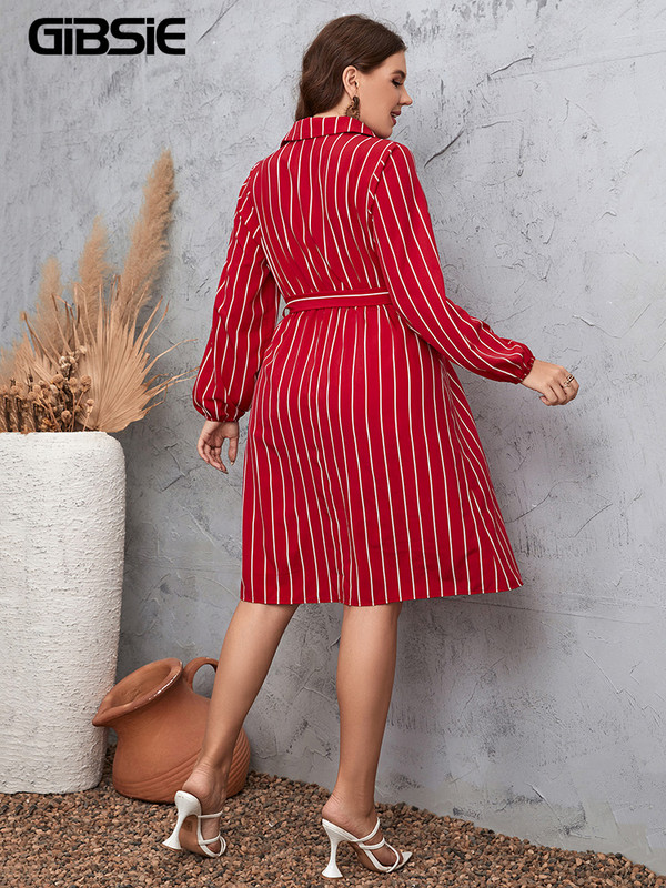 GIBSIE lielizmēra svītraina puspogas kreklkleita sievietēm pavasara rudens korejiešu ikdienišķas garās piedurknes A līnijas sieviešu kleitas