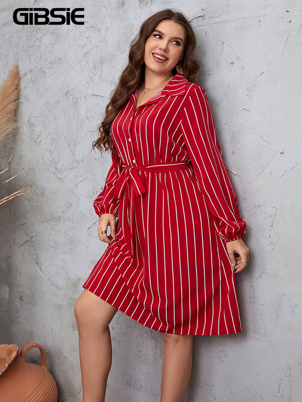 GIBSIE lielizmēra svītraina puspogas kreklkleita sievietēm pavasara rudens korejiešu ikdienišķas garās piedurknes A līnijas sieviešu kleitas