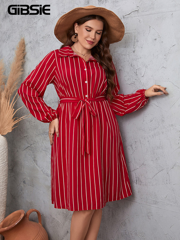 GIBSIE lielizmēra svītraina puspogas kreklkleita sievietēm pavasara rudens korejiešu ikdienišķas garās piedurknes A līnijas sieviešu kleitas