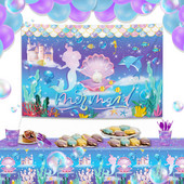 100*150 cm-es rajzfilm hableány tengeri kagylófotó háttér barkácsolás babazuhany születésnapi parti háttér fali banner dekorációs kellékek