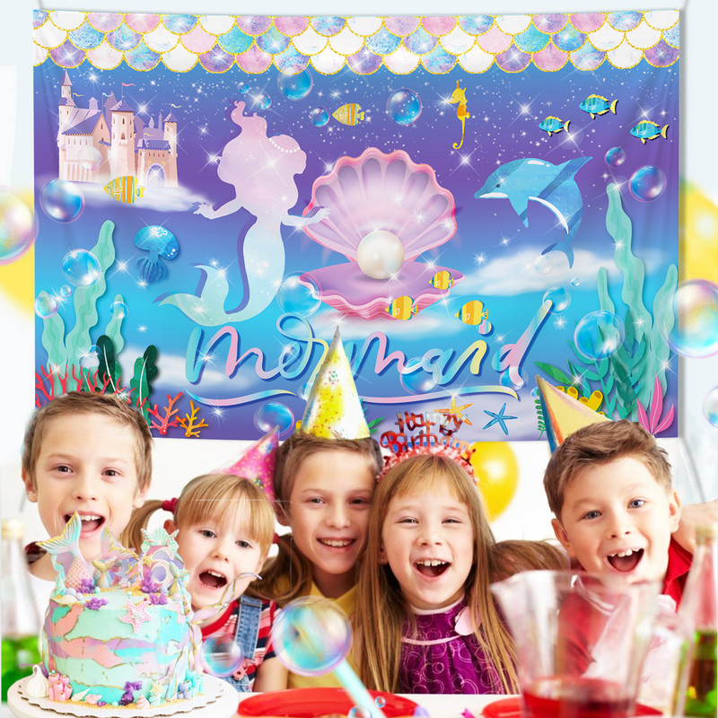 100*150 cm-es rajzfilm hableány tengeri kagylófotó háttér barkácsolás babazuhany születésnapi parti háttér fali banner dekorációs kellékek