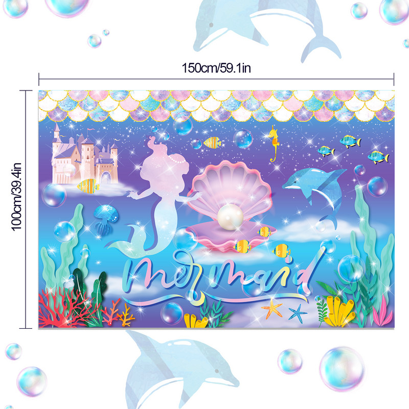 100*150 cm-es rajzfilm hableány tengeri kagylófotó háttér barkácsolás babazuhany születésnapi parti háttér fali banner dekorációs kellékek