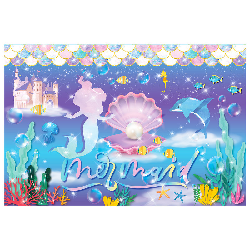 100*150 cm-es rajzfilm hableány tengeri kagylófotó háttér barkácsolás babazuhany születésnapi parti háttér fali banner dekorációs kellékek