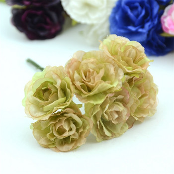 6 τμχ Νέα άφιξη Μίνι ρετρό μεταξωτό μίνι τριαντάφυλλο τεχνητά λουλούδια με κεφάλια μπουκέτο για διακόσμηση γάμου DIY Δώρο χειροτεχνίας λουλούδι