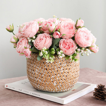 Ροζ Silk Peony Τεχνητά Λουλούδια Τριαντάφυλλο Γάμου Διακόσμηση DIY Υψηλής ποιότητας Αξεσουάρ από αφρό μεγάλη ανθοδέσμη Χειροτεχνία Λευκό ψεύτικο λουλούδι
