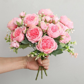 Розов копринен божур Изкуствени цветя Роза Сватба Домашен Направи си сам декор Висококачествен голям букет Аксесоари от пяна Занаятчийски бели фалшиви цветя