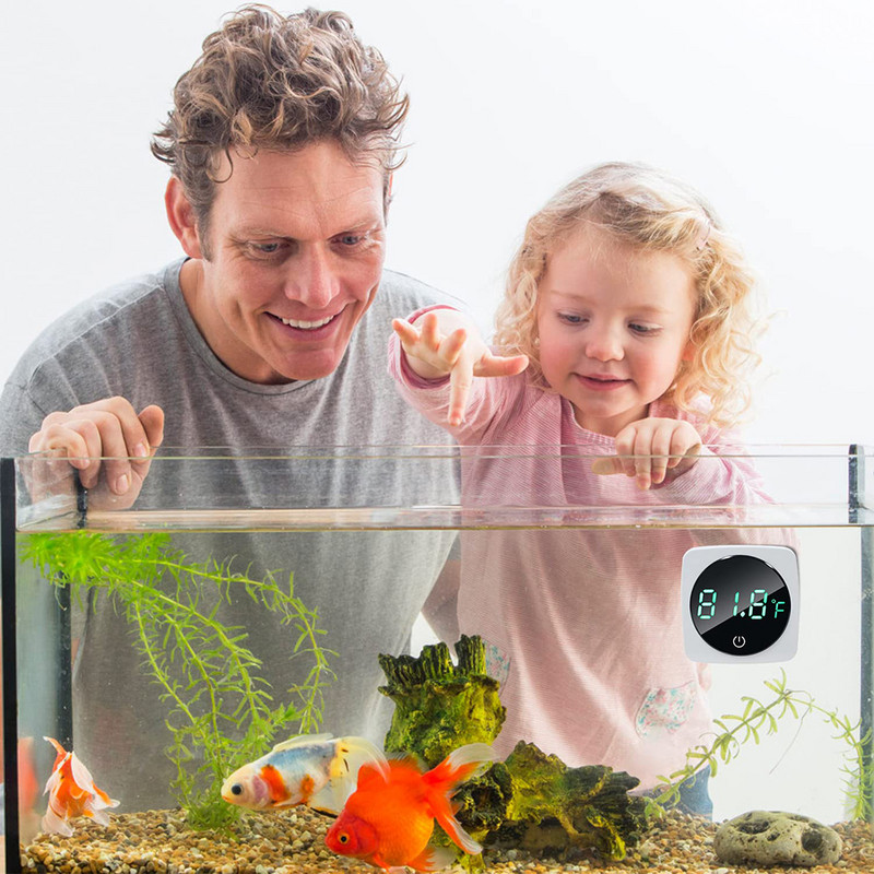 Akvārija pašlīmējošais termometrs LCD digitālais zivju tvertnes mini termometrs liela ekrāna monitors terārija temperatūras mērītājs 0-60 ℃