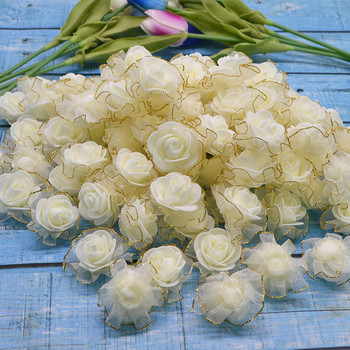 50 бр. 4 см мини копринена пяна изкуствени розови цветя бели бежови розови глави за сватбена декорация на дома Направи си сам ръчно изработени венец цветя