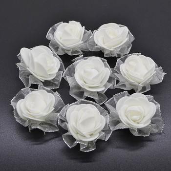50τμχ 4cm Μίνι αφρός μεταξιού Τεχνητά λουλούδια τριαντάφυλλο Λευκό μπεζ τριαντάφυλλο Κεφαλές για διακόσμηση σπιτιού γάμου DIY Χειροποίητα λουλούδια στεφανιών