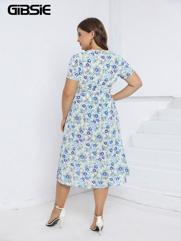 GIBSIE lielizmēra kaklasaite ar īsām piedurknēm ar ziedu apdruku, gara kleita sievietēm vasarā ar augstu vidukli, salda brīvdienu Boho A-līnijas kleita