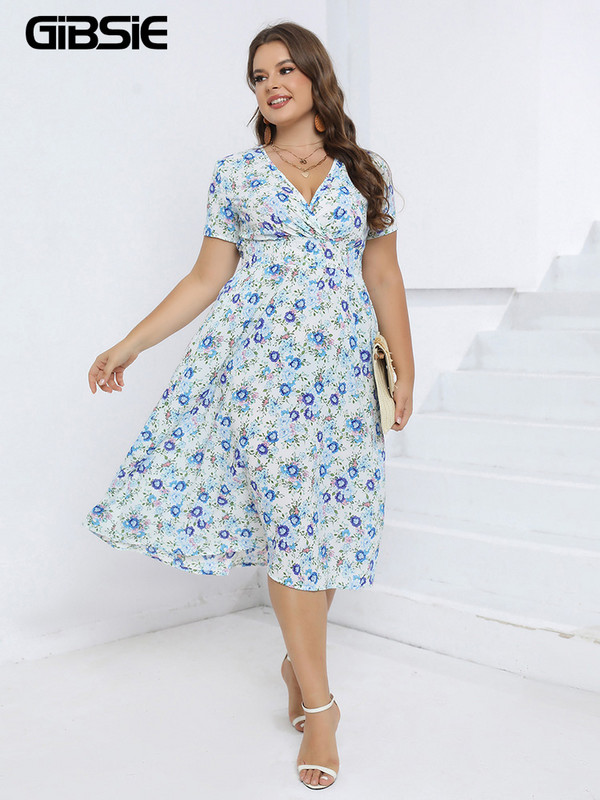 GIBSIE lielizmēra kaklasaite ar īsām piedurknēm ar ziedu apdruku, gara kleita sievietēm vasarā ar augstu vidukli, salda brīvdienu Boho A-līnijas kleita