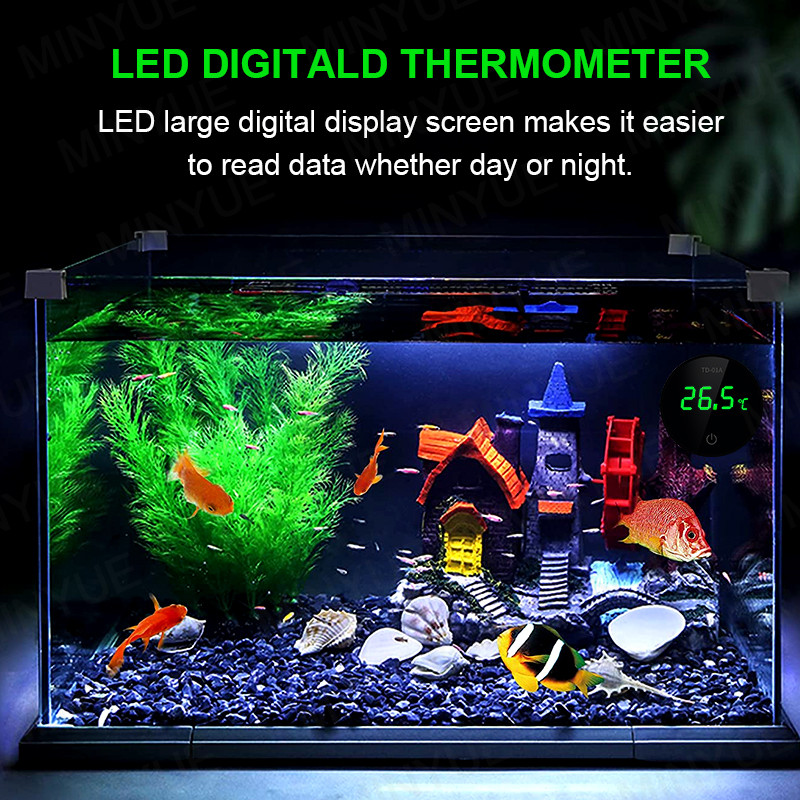 Jaunākais akvārija termometrs LCD digitālais ārējais termometrs, uzlādes tipa C zivju tvertnes mini termometrs ar augstu precizitāti -9,9-50 ℃