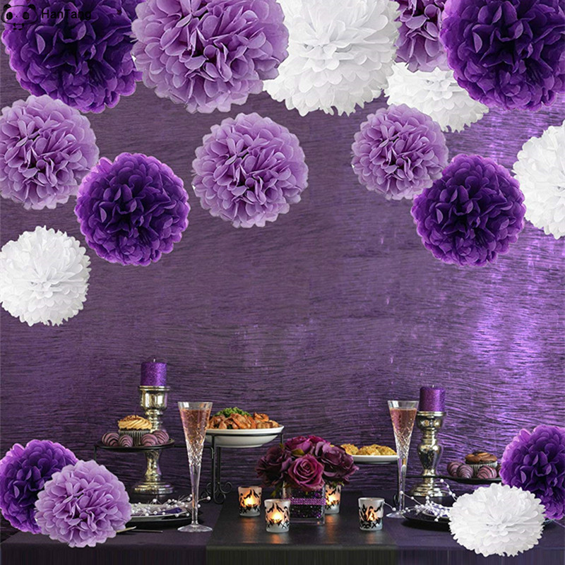 5db/csomag 15cm,20cm, fehér/világoslila selyempapír pomponok kislányoknak hercegnő születésnapi buli esküvői parti dekoráció 5z