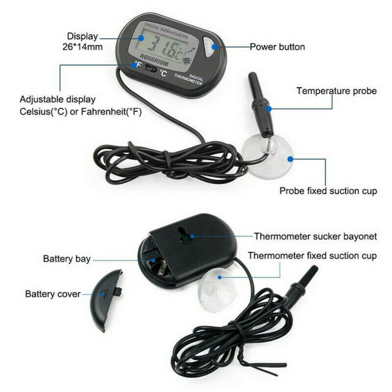Ūdens skaitītāja termometrs LCD digitālais zivju tvertnes rāpuļu akvārija temperatūra ar zondes sensoru peldbaseina ledusskapis zivs