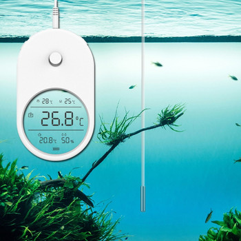 3 в 1 електронен термометър за аквариумна вода Хигрометър LCD цифров инструмент за измерване на температурата на водата със сонда за аквариум