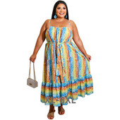 Liela izmēra sieviešu apģērbi vasaras jauni ikdienas modes varavīksnes svītru krāsas Sling sieviešu kleitas 3xl 4xl 5xl 6xl