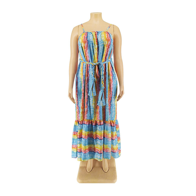 Liela izmēra sieviešu apģērbi vasaras jauni ikdienas modes varavīksnes svītru krāsas Sling sieviešu kleitas 3xl 4xl 5xl 6xl