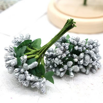 12 gab./partija Mākslīgais zieds, mazas ogas, putekšņveida stieples kāts/laulības lapas. DIY vainags rozes mākslīgais zieds