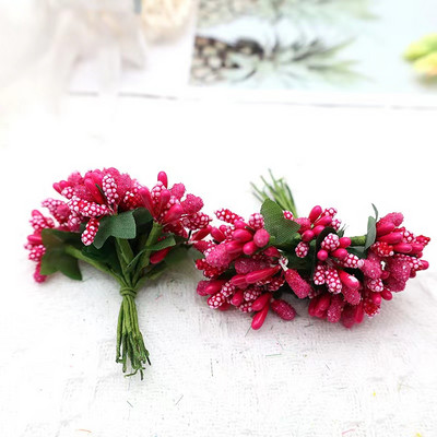 12 gab./partija Mākslīgais zieds, mazas ogas, putekšņveida stieples kāts/laulības lapas. DIY vainags rozes mākslīgais zieds