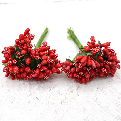 12 gab./partija Mākslīgais zieds, mazas ogas, putekšņveida stieples kāts/laulības lapas. DIY vainags rozes mākslīgais zieds