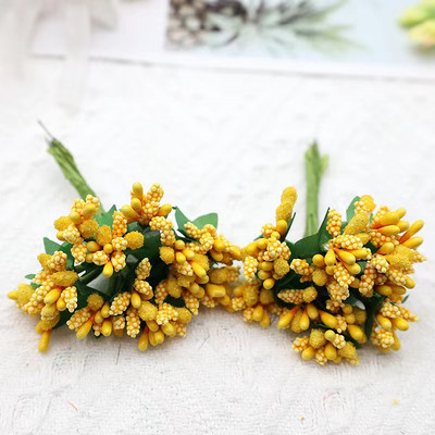 12 gab./partija Mākslīgais zieds, mazas ogas, putekšņveida stieples kāts/laulības lapas. DIY vainags rozes mākslīgais zieds