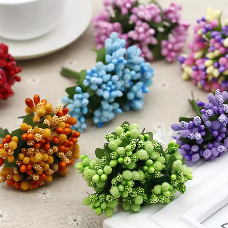 12 gab./partija Mākslīgais zieds, mazas ogas, putekšņveida stieples kāts/laulības lapas. DIY vainags rozes mākslīgais zieds