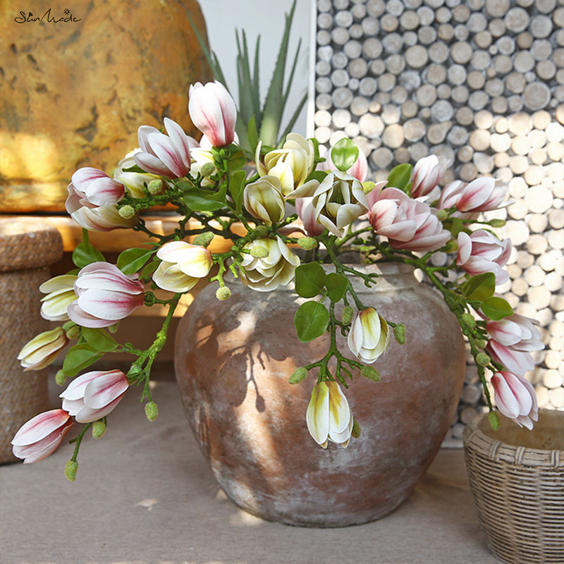 SunMade rudens pastorāls magnolijas pumpuru zars Lateksa mākslīgie ziedi Mājas kāzu dekorēšana Dzīvojamās istabas dekors Flores Artificales