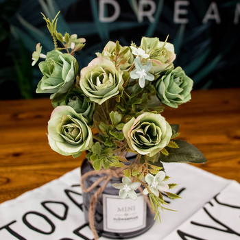 Πράσινα τεχνητά λουλούδια Παιώνια Τσάι τριαντάφυλλο Φθινοπωρινό μετάξι ψεύτικα λουλούδια για DIY Σαλόνι Σπίτι Κήπος Διακόσμηση γάμου