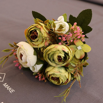 Πράσινα τεχνητά λουλούδια Παιώνια Τσάι τριαντάφυλλο Φθινοπωρινό μετάξι ψεύτικα λουλούδια για DIY Σαλόνι Σπίτι Κήπος Διακόσμηση γάμου