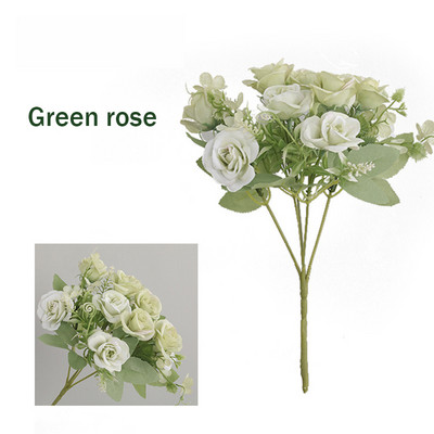 Zaļie mākslīgie ziedi Peonija tējas roze rudens zīda viltoti ziedi dzīvojamās istabas mājas dārzam kāzu dekorēšanai