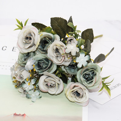 Zaļie mākslīgie ziedi Peonija tējas roze rudens zīda viltoti ziedi dzīvojamās istabas mājas dārzam kāzu dekorēšanai