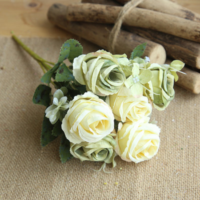 Zaļie mākslīgie ziedi Peonija tējas roze rudens zīda viltoti ziedi dzīvojamās istabas mājas dārzam kāzu dekorēšanai