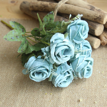 1 букет сини изкуствени цветя Божур Чаена роза Есенни копринени фалшиви цветя за Направи си сам хол Начало Градина Сватбена украса