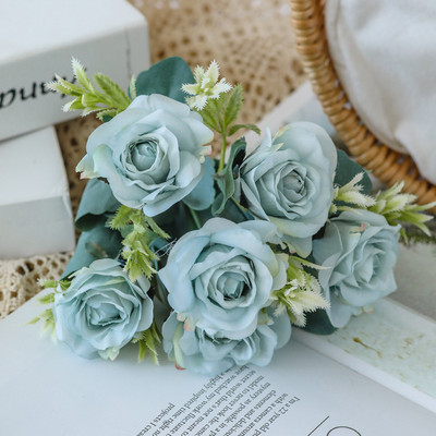 1 Pušķis zils Mākslīgie Ziedi Peonija Tējas Roze Rudens Zīds Viltus ziedi DIY Dzīvojamā istaba Mājas dārza kāzu dekorēšanai