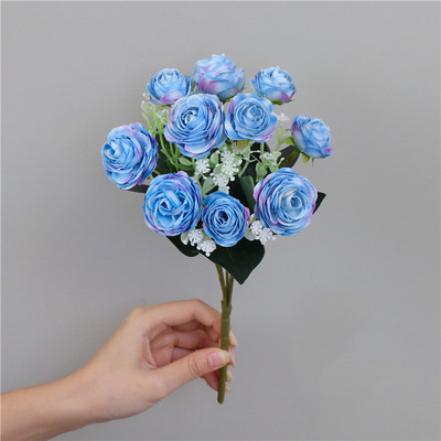 1 Pušķis zils Mākslīgie Ziedi Peonija Tējas Roze Rudens Zīds Viltus ziedi DIY Dzīvojamā istaba Mājas dārza kāzu dekorēšanai