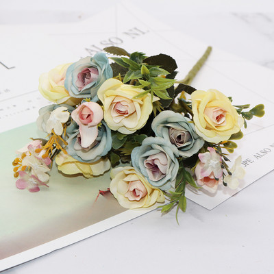 1 Pušķis zils Mākslīgie Ziedi Peonija Tējas Roze Rudens Zīds Viltus ziedi DIY Dzīvojamā istaba Mājas dārza kāzu dekorēšanai